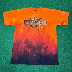 Vintage 90s Y2K Harley Davidson T-shirt, Biker Flames, Single Stitch AOP (Large)